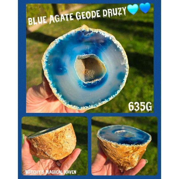 Blue Large Agate, Crystal Geode, Druzy Center, Natural Stone, Brazil Agate - Picture 3 of 10